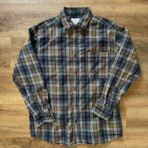 Blue Mountain Casual Button Down Mens Medium Blue Plaid Rugged Flannel Shirt